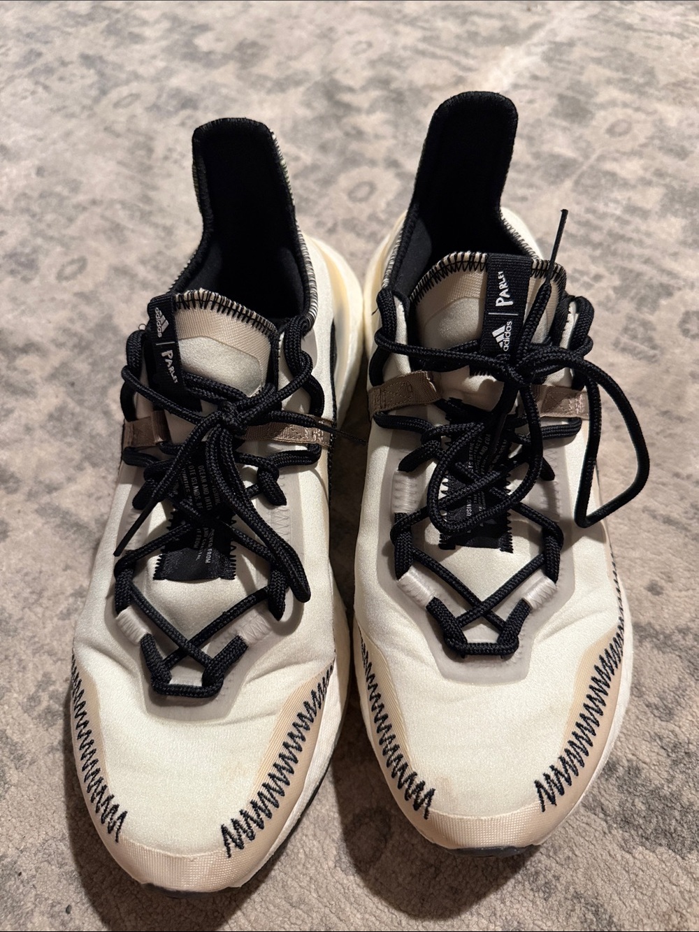 Adidas Parley Ultraboost Off White and Black and Green Athletic Sneakers